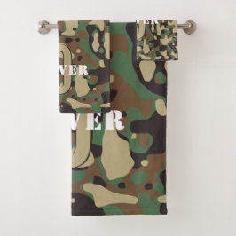 Groen Bruin Beige Camo Camouflage Monogram Naam Bad Handdoek