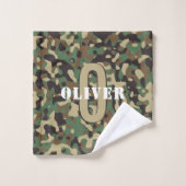 Groen Bruin Beige Camo Camouflage Monogram Naam Bad Handdoek (Wasdoekje)