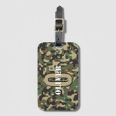 Groen Bruin Beige Camo Camouflage Monogram Naam Bagagelabel (Voorkant (verticaal))