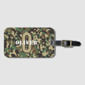 Groen Bruin Beige Camo Camouflage Monogram Naam Bagagelabel (Voorkant (horizontaal))