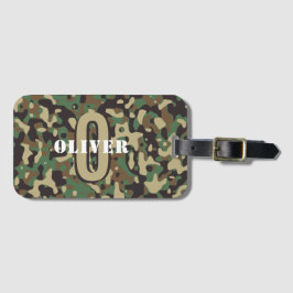 Groen Bruin Beige Camo Camouflage Monogram Naam Bagagelabel