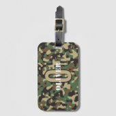 Groen Bruin Beige Camo Camouflage Monogram Naam Bagagelabel (Voorkant (verticaal))