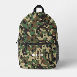 Groen Bruin Beige Camo Camouflage Monogram Naam Bedrukte Rugzak