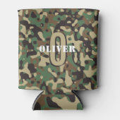 Groen Bruin Beige Camo Camouflage Monogram Naam Blikjeskoeler (Voorkant)