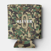 Groen Bruin Beige Camo Camouflage Monogram Naam Blikjeskoeler (Achterkant)