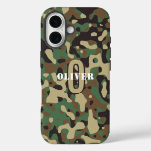 Groen Bruin Beige Camo Camouflage Monogram Naam iPhone 16 Hoesje
