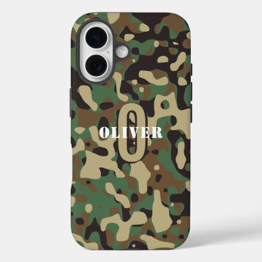 Groen Bruin Beige Camo Camouflage Monogram Naam Case-Mate iPhone Case (Achterkant)