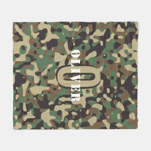 Groen Bruin Beige Camo Camouflage Monogram Naam Fleece Deken (Voorkant (Horizontaal))