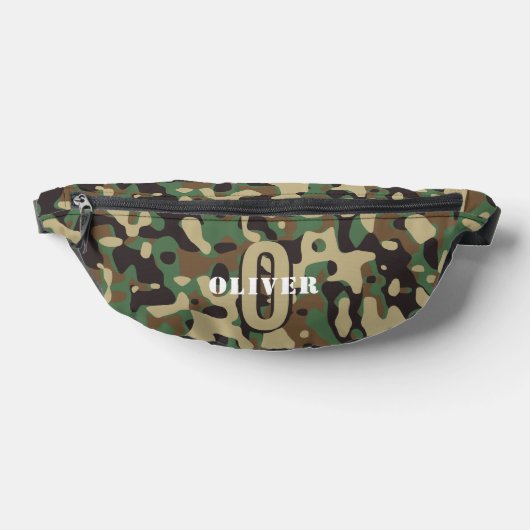 Groen Bruin Beige Camo Camouflage Monogram Naam Heuptasje (Liggend)
