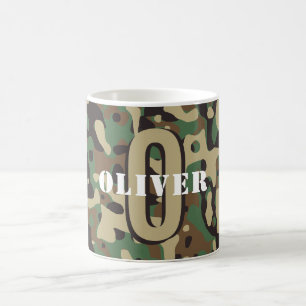 Groen Bruin Beige Camo Camouflage Monogram Naam Koffiemok