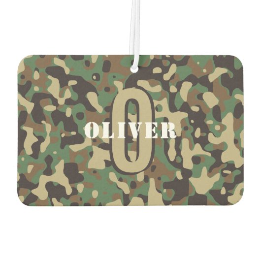 Groen Bruin Beige Camo Camouflage Monogram Naam Luchtverfrisser (Achterkant)