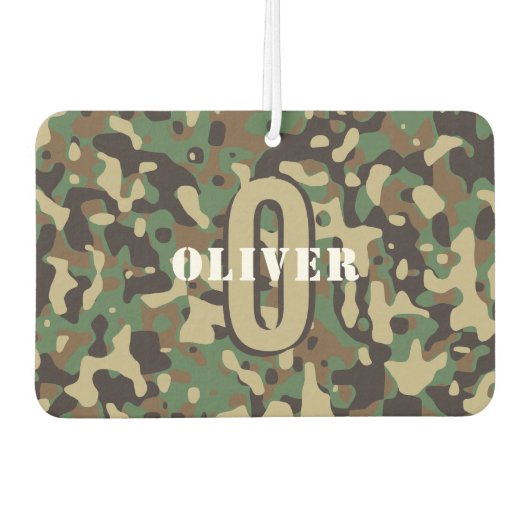 Groen Bruin Beige Camo Camouflage Monogram Naam Luchtverfrisser (Voorkant)