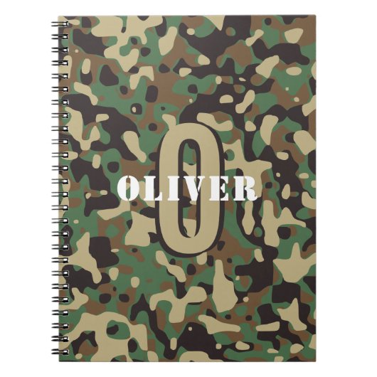 Groen Bruin Beige Camo Camouflage Monogram Naam Notitieboek (Voorkant)
