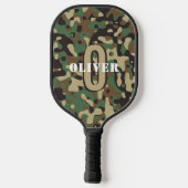 Groen Bruin Beige Camo Camouflage Monogram Naam Pickleball Paddle (Achterkant)