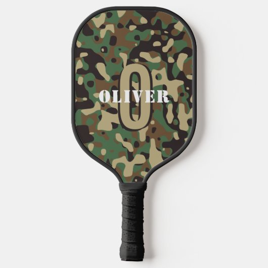 Groen Bruin Beige Camo Camouflage Monogram Naam Pickleball Paddle (Achterkant)
