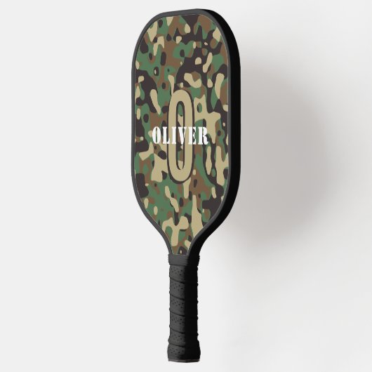 Groen Bruin Beige Camo Camouflage Monogram Naam Pickleball Paddle (Links)