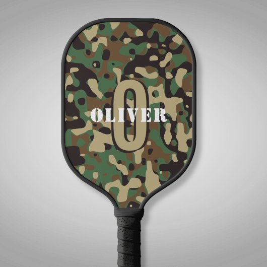 Groen Bruin Beige Camo Camouflage Monogram Naam Pickleball Paddle