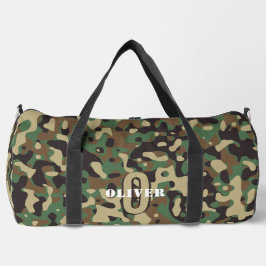 Groen Bruin Beige Camo Camouflage Monogram Naam Plunjezak