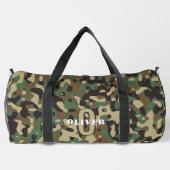 Groen Bruin Beige Camo Camouflage Monogram Naam Plunjezak (Achterkant)