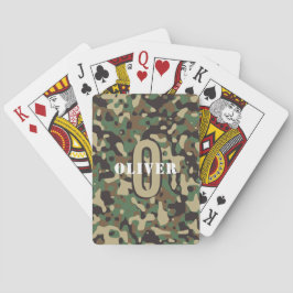 Groen Bruin Beige Camo Camouflage Monogram Naam Pokerkaarten