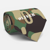 Groen Bruin Beige Camo Camouflage Monogram Naam Stropdas (Opgerold)