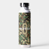 Groen Bruin Beige Camo Camouflage Monogram Naam Waterfles (Links)