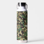 Groen Bruin Beige Camo Camouflage Monogram Naam Waterfles (Voorkant)