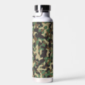 Groen Bruin Beige Camo Camouflage Monogram Naam Waterfles (Rechts)