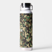 Groen Bruin Beige Camo Camouflage Monogram Naam Waterfles (Achterkant)