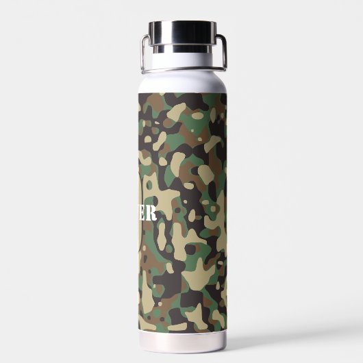Groen Bruin Beige Camo Camouflage Monogram Naam Waterfles (Achterkant)