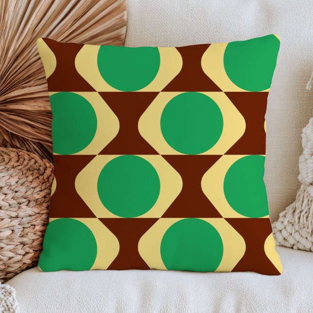 Groen, Bruin & Beige Mid Century Modern Retro Kussen (Creator heeft geüpload)