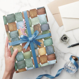 Groen Bruin Blauw Geel Vierkanten Verjaardag Cadeaupapier