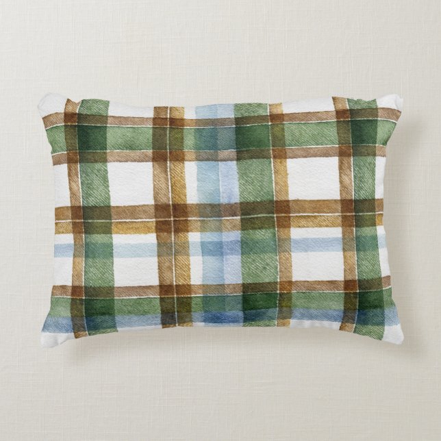 Groen Bruin Blauw Gekeperd Strepen Accent Kussen (Voorkant)