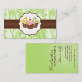 Groen & Bruin Bloemen Cup Taart Bakkerij Visitekaa Visitekaartje (Voorkant / Achterkant)