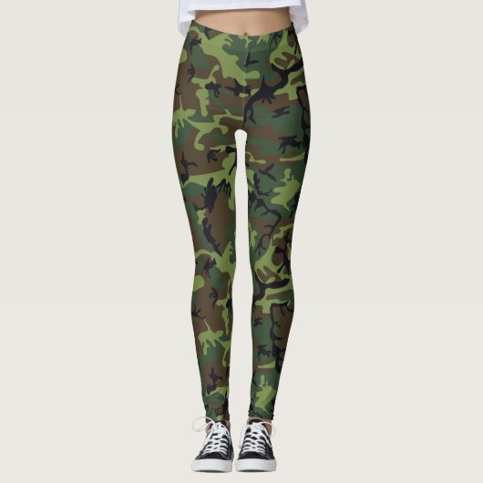 Groen bruin bos Camouflage Pattern Camp. Leggings (Voorkant)