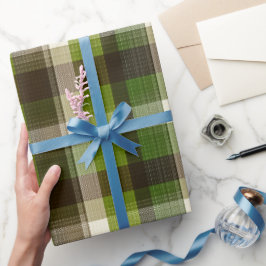 Groen Bruin Bos Geruite Mos Patroon Cadeaupapier