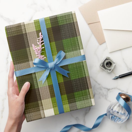 Groen Bruin Bos Geruite Mos Patroon Cadeaupapier (Geschenken)