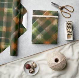 Groen Bruin Bos Geruite Mos Patroon Cadeaupapier