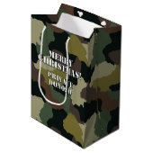 Groen Bruin Camouflage Custom Merry Christmas Medium Cadeauzakje (Voorkant Gekanteld)