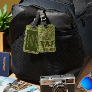 Groen Bruin Camouflage Glitter Camo Monogram Naam Bagagelabel