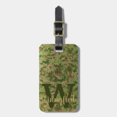 Groen Bruin Camouflage Glitter Camo Monogram Naam Bagagelabel (Voorkant verticaal)