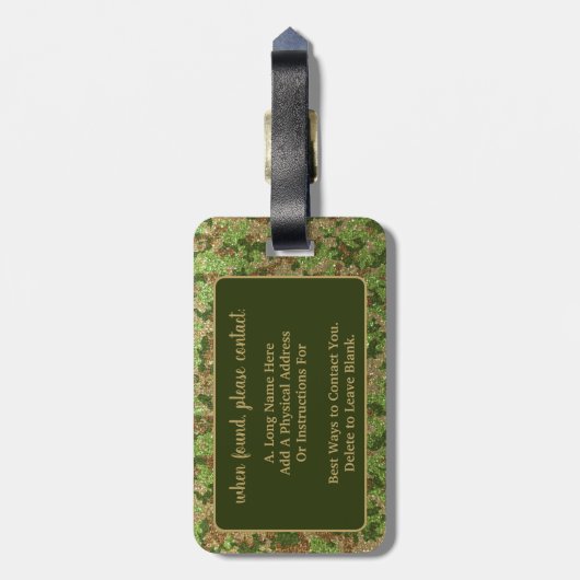 Groen Bruin Camouflage Glitter Camo Monogram Naam Bagagelabel (Achterkant verticaal)