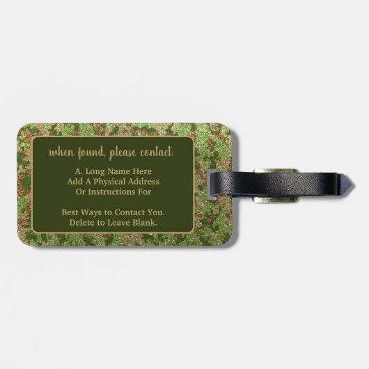 Groen Bruin Camouflage Glitter Camo Monogram Naam Bagagelabel (Achterkant horizontaal)