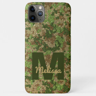 Groen Bruin Camouflage Glitter Camo Monogram Naam Case-Mate iPhone Case