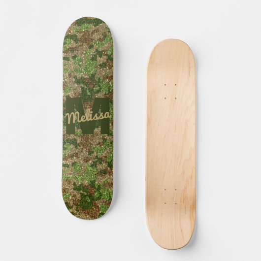 Groen Bruin Camouflage Glitter Camo Monogram Naam Persoonlijk Skateboard (Voorkant)