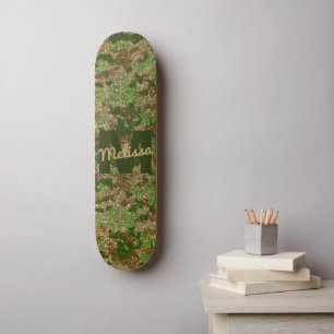 Groen Bruin Camouflage Glitter Camo Monogram Naam Persoonlijk Skateboard