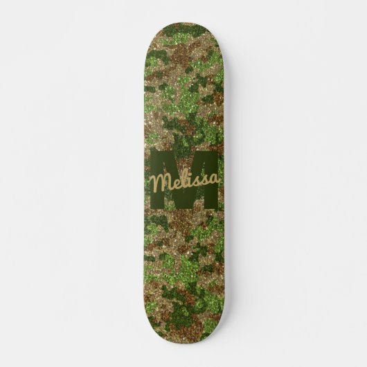 Groen Bruin Camouflage Glitter Camo Monogram Naam Persoonlijk Skateboard (Voorkant)