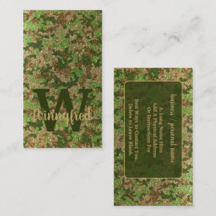 Groen Bruin Camouflage Glitter Camo Monogram Naam Visitekaartje