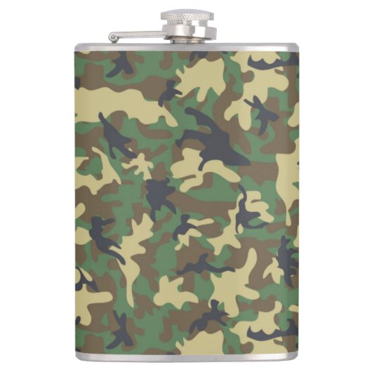 Groen Bruin Camouflage Vinyl Wrapped Kolf 8 oz Heupfles (Voorkant)