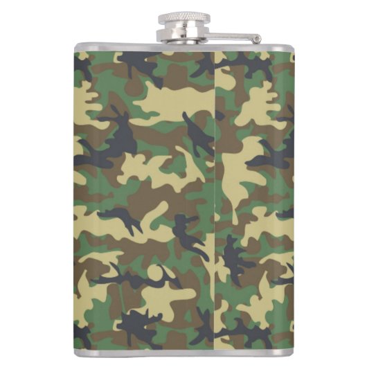 Groen Bruin Camouflage Vinyl Wrapped Kolf 8 oz Heupfles (Achterkant)